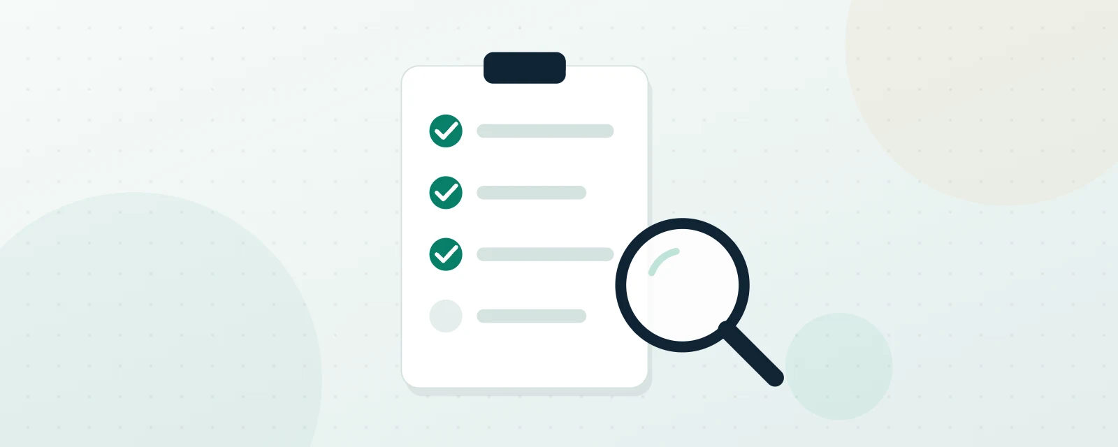 Ilustración: lista de verificación con lupa, qué comprobar en un bróker
