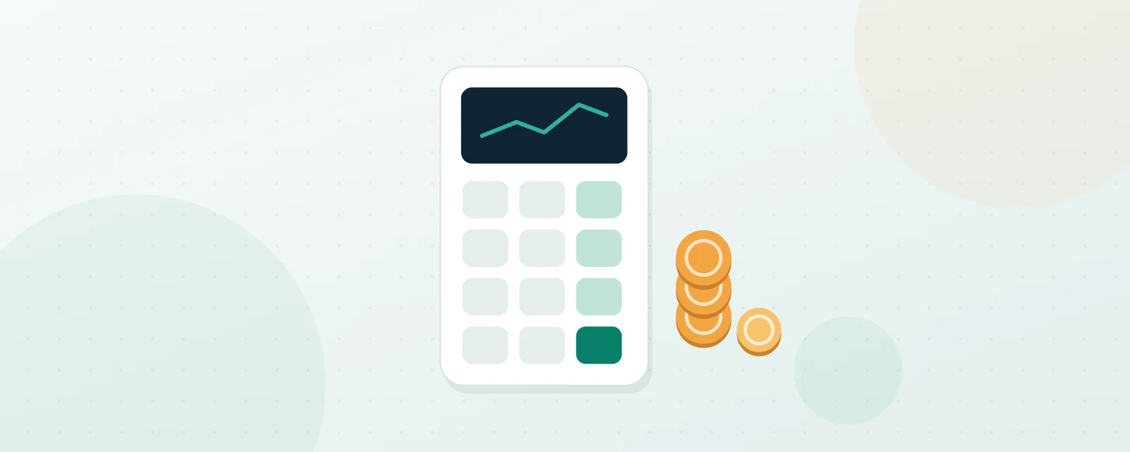 Ilustración: calculadora y monedas, calcular el tamaño de posición
